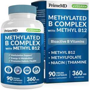 Methylated B Complex with Methylfolate and B12 Methylcobalamin 1000 mcg - Methylated Multivitamin for Energy, Brain Function, and Wellness - Vitamin B Complex for Men & Women (90 Servings) (Pack of 1) PrimeMDBuy Supplements Australia