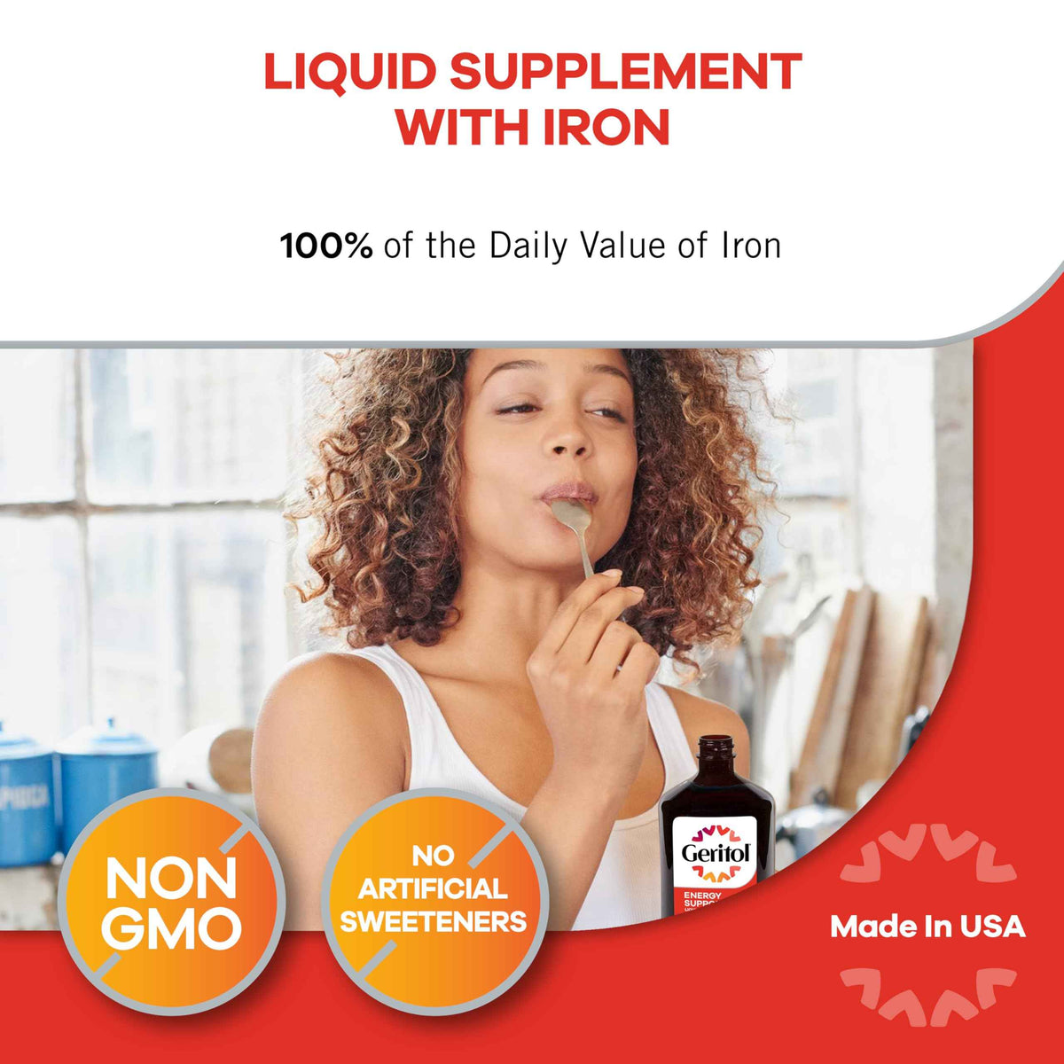 Geritol Liquid Vitamin and Iron Supplement, Energy Support Vitamins, Contains High Potency B-Vitamins and Iron, Easy to Swallow,