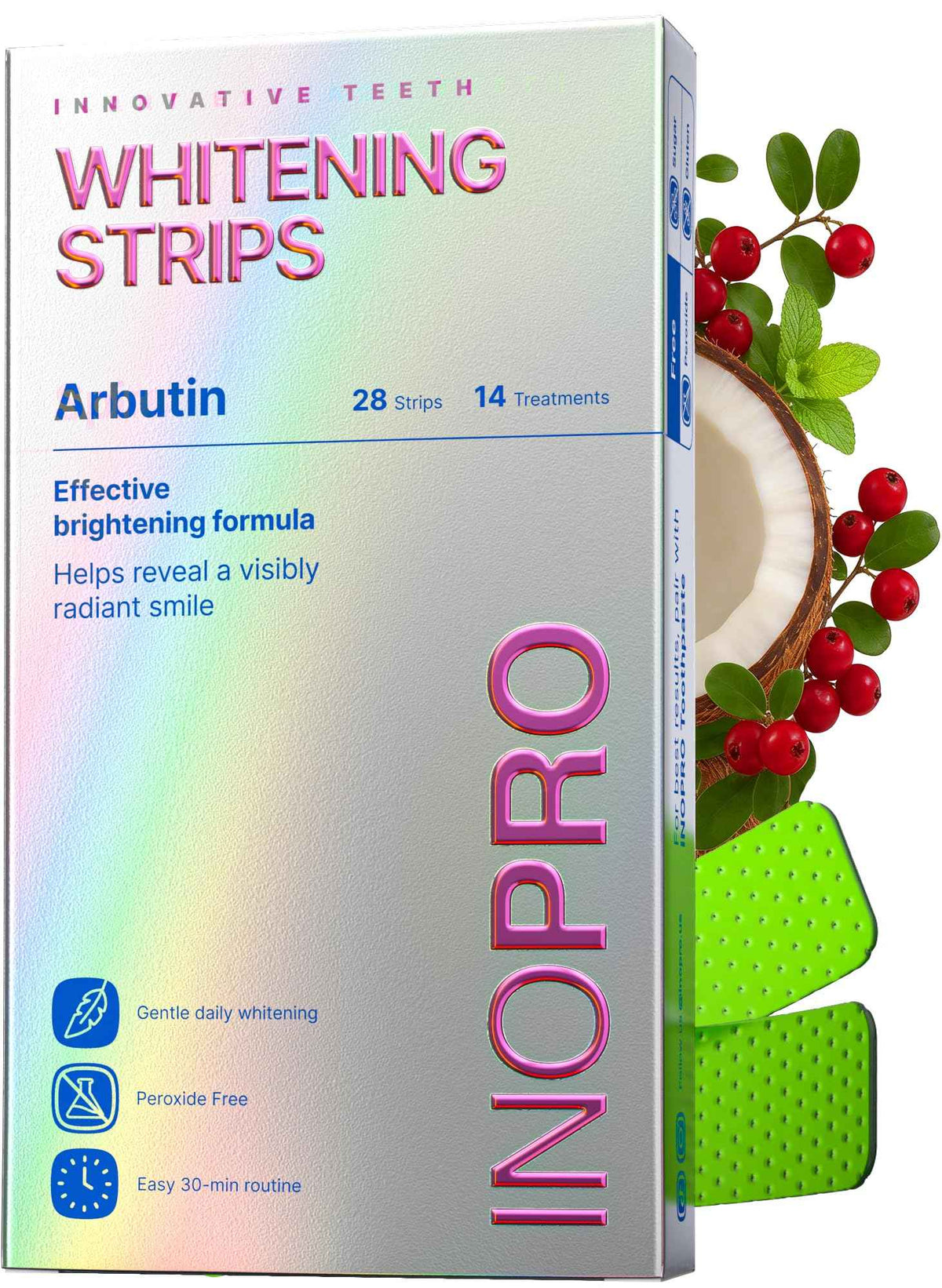 InoPro Teeth Whitening Strips 14 Treatments Kit - Enamel Safe Teeth Whitener, Peroxide-Free, Green White Strips