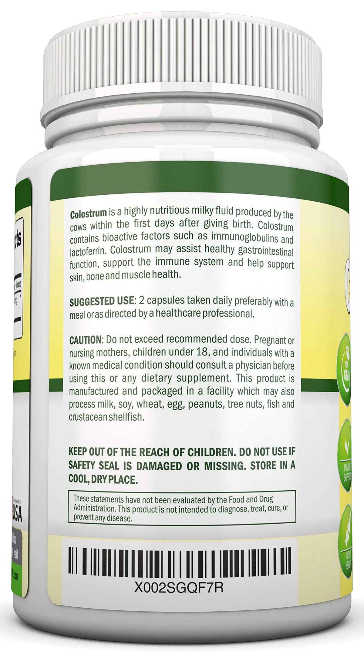 Colostrum - 1000mg - 120 Capsules - 30% IgG - Non-GMO US Dairy - First Milking Bovine Colostrum - Low Heat Processed - Great for GI Tract Health