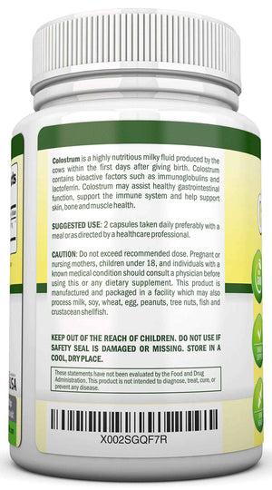 Colostrum - 1000mg - 120 Capsules - 30% IgG - Non-GMO US Dairy - First Milking Bovine Colostrum - Low Heat Processed - Great for GI Tract Health