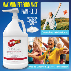 Stopain Clinical Pain Relief Gel 1 Gallon - Professional Formula for Arthritis, Knee, Back & Muscle Pain - Maximum Strength Gel for Joint & Nerve Pains with 10% Menthol Plus Glucosamine - Made in USA StopainBuy Supplements Australia