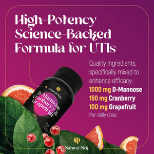 Natural Pick D-Mannose - Cranberry & Grapefruit – Cranberry Pills, UTI Treatment and Fast Relief for Women | Urinary Tract & Bladder Support. 90 Vegan Capsules, D mannose Supplements for Women Natural PickBuy Supplements Australia