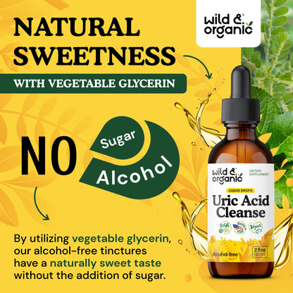 Wild & Organic Uric Acid Cleanse Liquid Drops - Tart Cherry, Turmeric, Celery, Chanca Piedra, Dandelion Root Extract Complex - Uric Acid Supplement - Vegan, Sugar & Alcohol-Free Tincture - 4 fl oz
