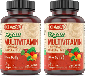 DEVA Vegan Multivitamin & Mineral Supplement with Iron 2-Pack, Spirulina, Chlorella, Ashwagandha, Broccoli & More, 90 Coated Tablets Each DEVABuy Supplements Australia