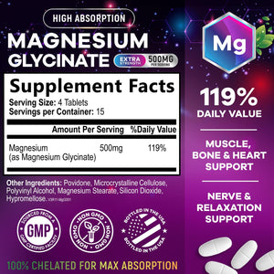 Magnesium Glycinate Supplement - 500mg Magnesium Per Serving - 100% Chelated & Purified - Supports Sleep, Heart Health, & Muscle Strength - Best Absorption Magnesium, Bottled in USA - 60 Tablets Nature's NutritionBuy Supplements Australia