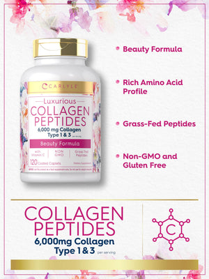 Carlyle Collagen Peptides with Vitamin C | 6000mg | 120 Caplets | Grass Fed Type II & III | Beauty Formula | Non-GMO, Gluten Free Supplement Carlyle buy supplements Au