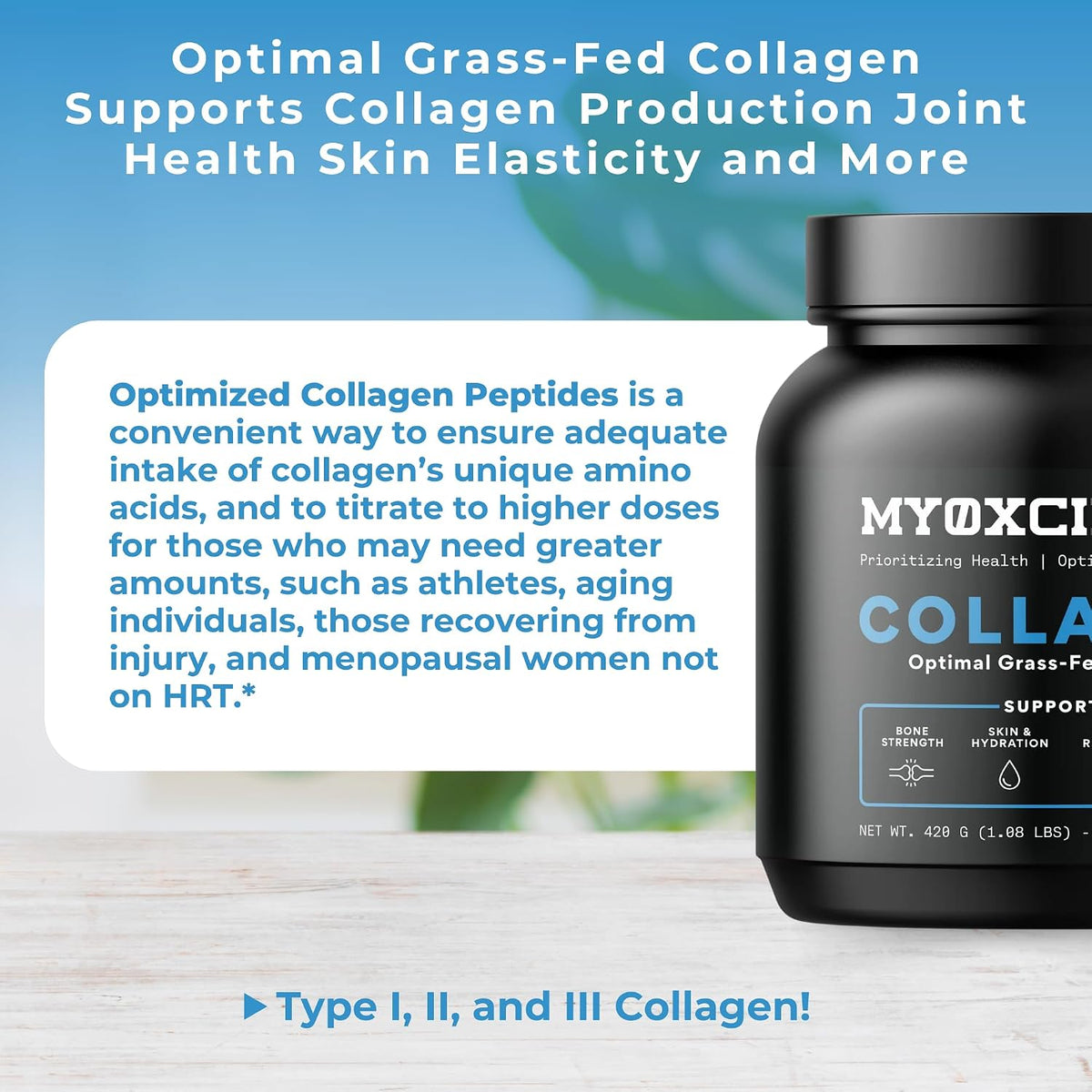 MYOXCIENCE Optimal Grass-Fed Collagen Powder | Bovine Collagen Peptides | Supports Collagen Production, Joint Health, Skin Elasticity, and More (30 Servings)