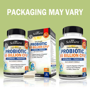 Probiotic 65 Billion - Probiotics with Prebiotic for Women & Men - Lactobacillus Acidophilus Digestive Health Capsules - Targeted Release Technology - Shelf Stable Supplement Non-GMO Dairy Free-30ct