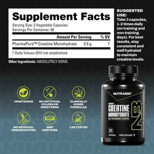 NutraBio Pure Micronized Creatine Monohydrate Capsules, Creatine Pills, Supports Bulk Muscle Energy, Recovery, and Strength - Keto Friendly, Kosher, Creatine Nutritional Supplement for Men and Women