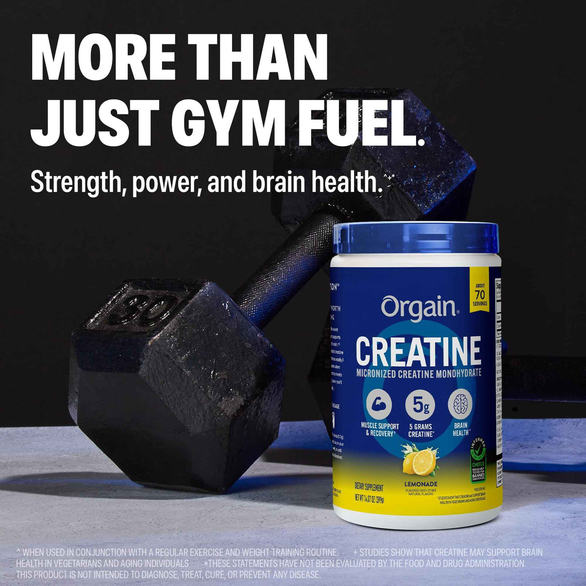 Orgain Creatine Monohydrate Micronized Powder, Lemonade Flavored, 5g Creatine, 70 Servings, Supports Muscle Growth, Post Workout Recovery