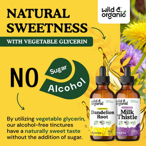 Wild & Organic Dandelion Root Tincture & Milk Thistle Tincture 4 fl oz - Liver Cleanse Detox Support - Dandelion Root Extract Drops - Milk Thistle Supplement - No Sugar & Alcohol