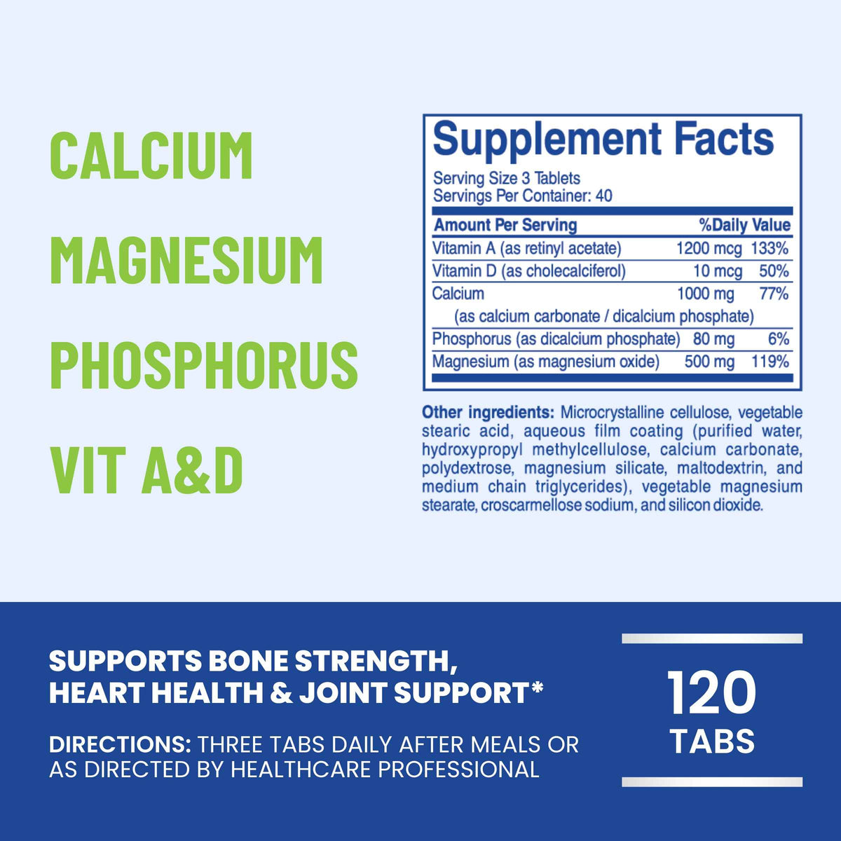 OsteoVit 5-in-1 Calcium 120 tabs Multivitamin: Calcium, Magnesium, Phosphorus, Vitamin D3 & A - Bone Strength & Flexibility*, Non-GMO Gluten Free