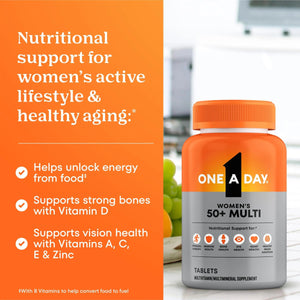 One A Day Multivitamin for Women 50 and Over Tablets, Womens Multivitamin 50 plus with Vitamins D, C, E, Zinc & Biotin, Daily Vitamins for Woman 50+, 65 Ct ONE A DAY