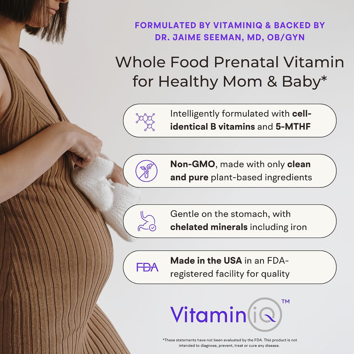 Whole Food Prenatal Vitamins (120 Capsules) Natural Support for Maternal and Fetal Health, Prenatal Multivitamin for Women with Choline, B Vitamins and More, Vegan, No Soy, Gluten or Dairy