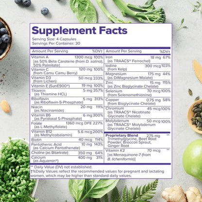 Whole Food Prenatal Vitamins (120 Capsules) Natural Support for Maternal and Fetal Health, Prenatal Multivitamin for Women with Choline, B Vitamins and More, Vegan, No Soy, Gluten or Dairy