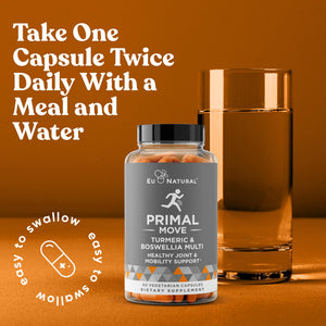 Primal Joint & Mobility Support - Advanced Joint Support Supplement for Women and Men - Turmeric, Boswellia, Ginger and Boron for Whole-Body Flexibility, Joint Health & Comfort - 60 Veg Soft Capsules Eu NaturalBuy Supplements Australia