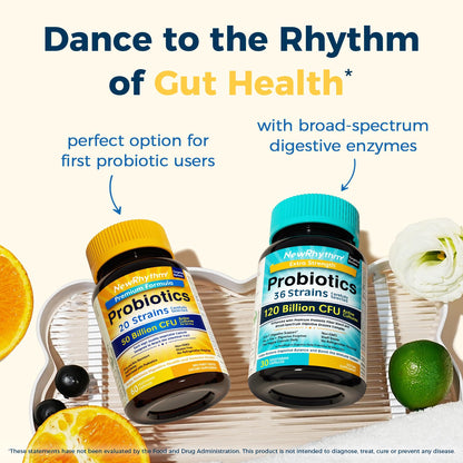 NewRhythm Probiotics 50 Billion CFU 20 Strains, 60 Veggie Capsules, Targeted Release Technology, Stomach Acid Resistant, No Need for Refrigeration, Non-GMO, Gluten Free
