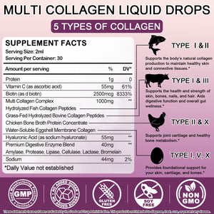 Multi Collagen Peptides Liquid Drops, 2oz – Types I, II, III, V, X, Hydrolyzed Collagen Complex for Hair, Skin, Nails, Bones & Joint Support | Collagen Supplement w. Hyaluronic Acid, Biotin, Vitamin C WellVeraVidaBuy Supplements Australia