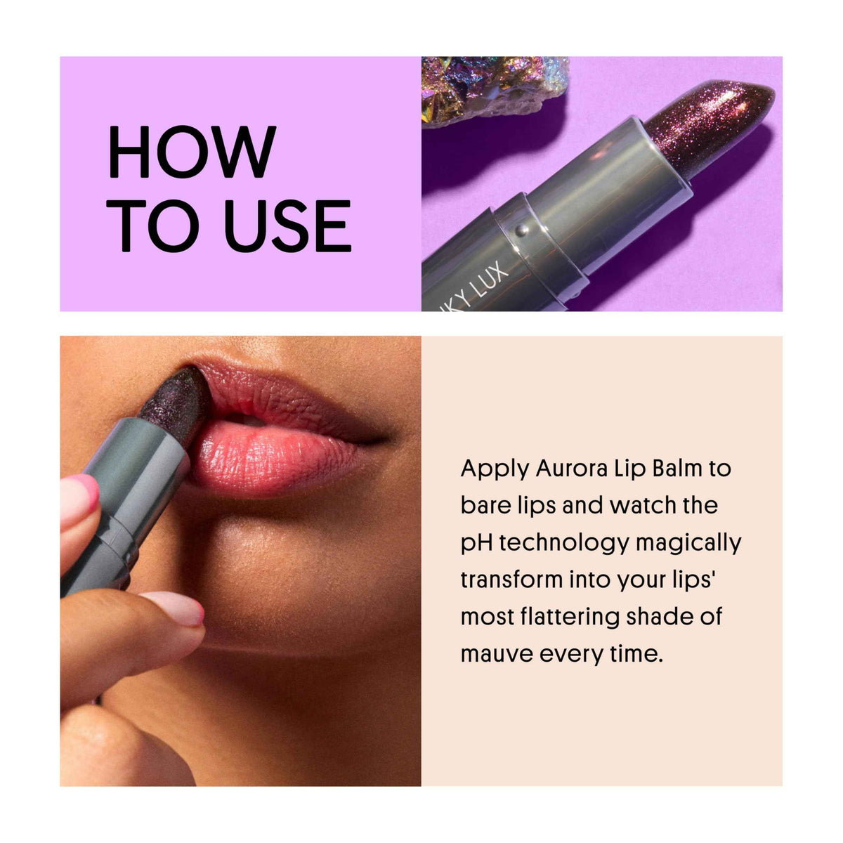 Winky Lux Aurora Glimmer Balm – Nourishing pH Lip Balm with Color Changing Mauve Tint, Hydrating Ceramides Soften and Hydrates Lips, Coconut Scent