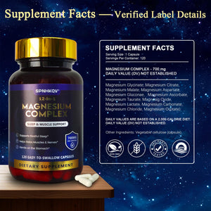 SPNHKQV Magnesium 12-in-1 Complex Supplement – 700mg High Absorption Magnesium Glycinate Capsules for Women & Men – Muscle, Nerve & Sleep Support – 120 Vegan Capsules SPNHKOVBuy Supplements Australia
