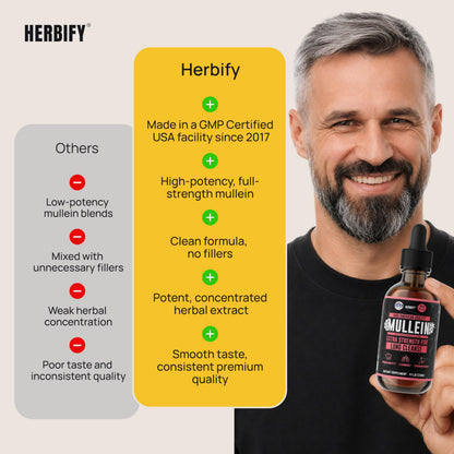 HERBIFY Mullein Drops - Lung Cleanse - Leaf Extract - Powerful Mullein for Immune Support,Detox & Respiratory Support - Made in USA - Lung Cleanse for Smokers - 4 Oz