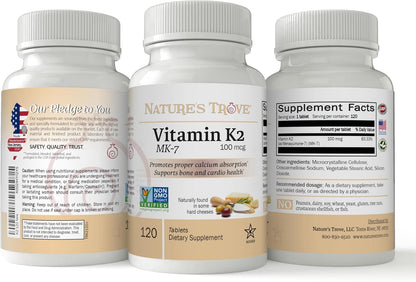 Nature's Trove Vitamin K2 MK7 Supplement, 100mcg, 120 Count, Vegan