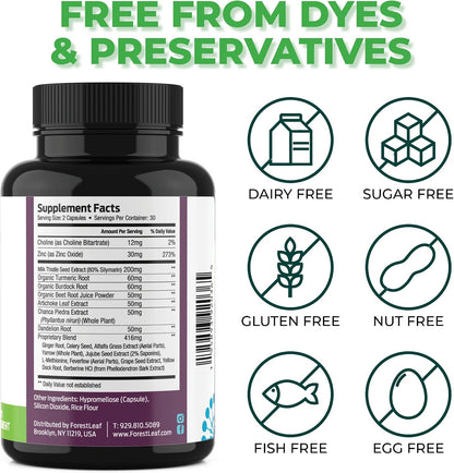 Liver Cleanse Detox & Repair - Fatty Liver Repair Detox Complex Supplement w/Choline, Zinc, Milk Thistle, Dandelion Root, Turmeric, Burdock, Artichoke - Liver Support Supplement | 60 Caps