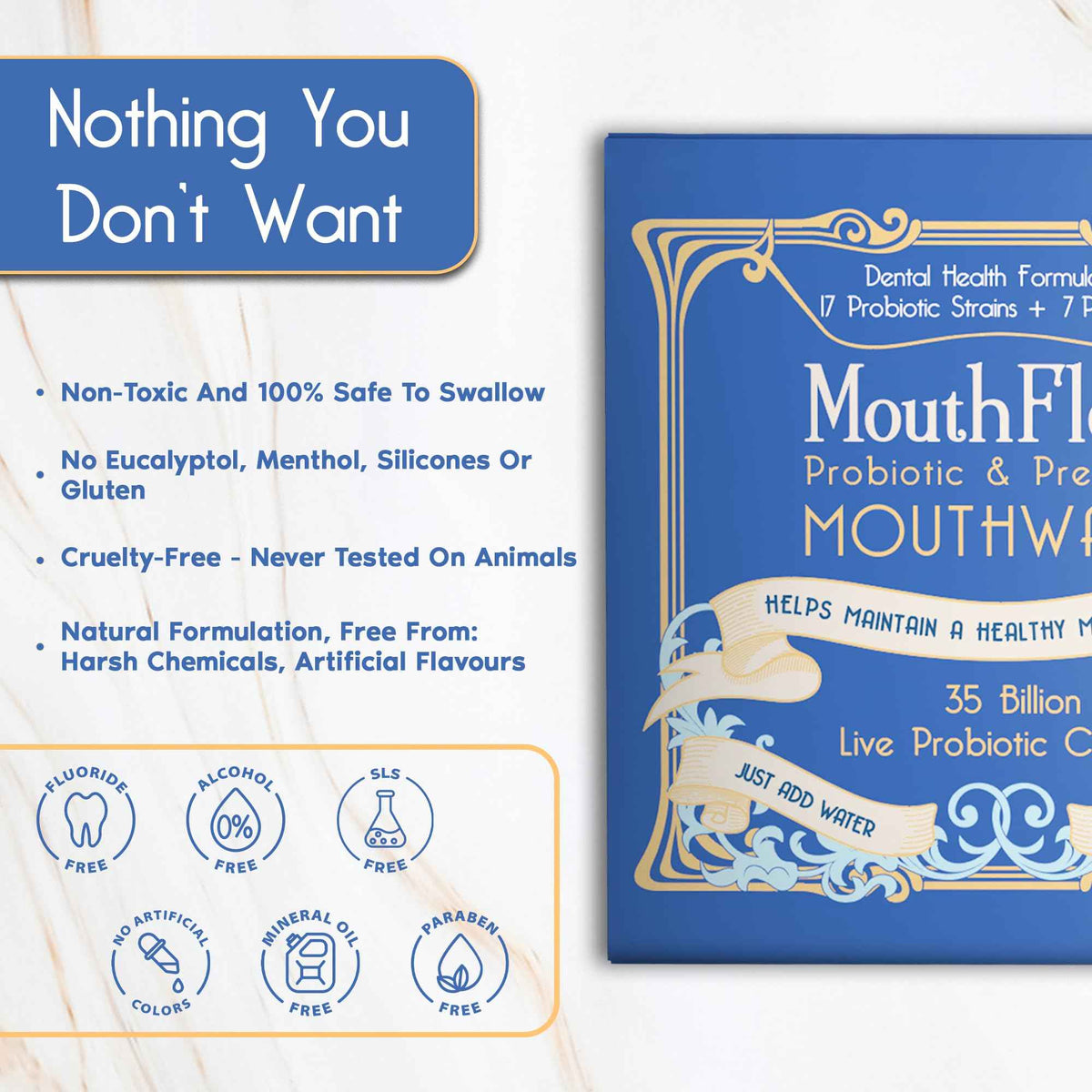 Probiotic & Prebiotic Mouthwash | Gentle Mouthwash for Sensitive & Oral Thrush-Prone Mouths | Soothing, pH Balancing