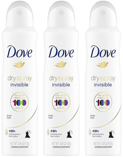 Dove Dry Spray Antiperspirant - Invisible - Sheer Fresh - Net Wt. 3.8 OZ (107 g) Per Can - Pack of 3 Cans