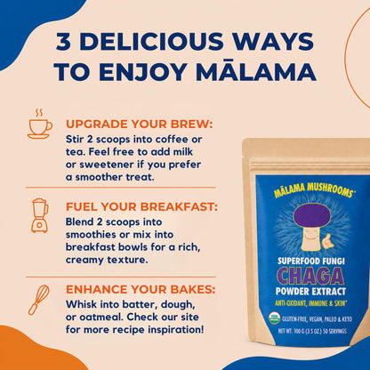 8-Mushroom Extract Powder by Malama, Organic Body Mushroom Blend Featuring Lion's Mane, Reishi, Cordyceps, Chaga, Turkey Tail, Superfood Adaptogenic