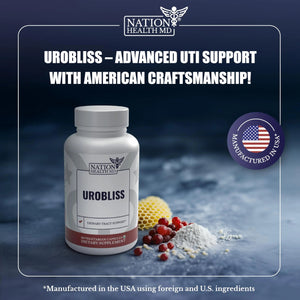 NATION HEALTH MD UroBliss Formula for Urinary Tract Support - D Mannose 1000mg Capsules with Cranberry Extract for Feminine Care and UTI-Health, 60 Capsules NATION HEALTH MDBuy Supplements Australia