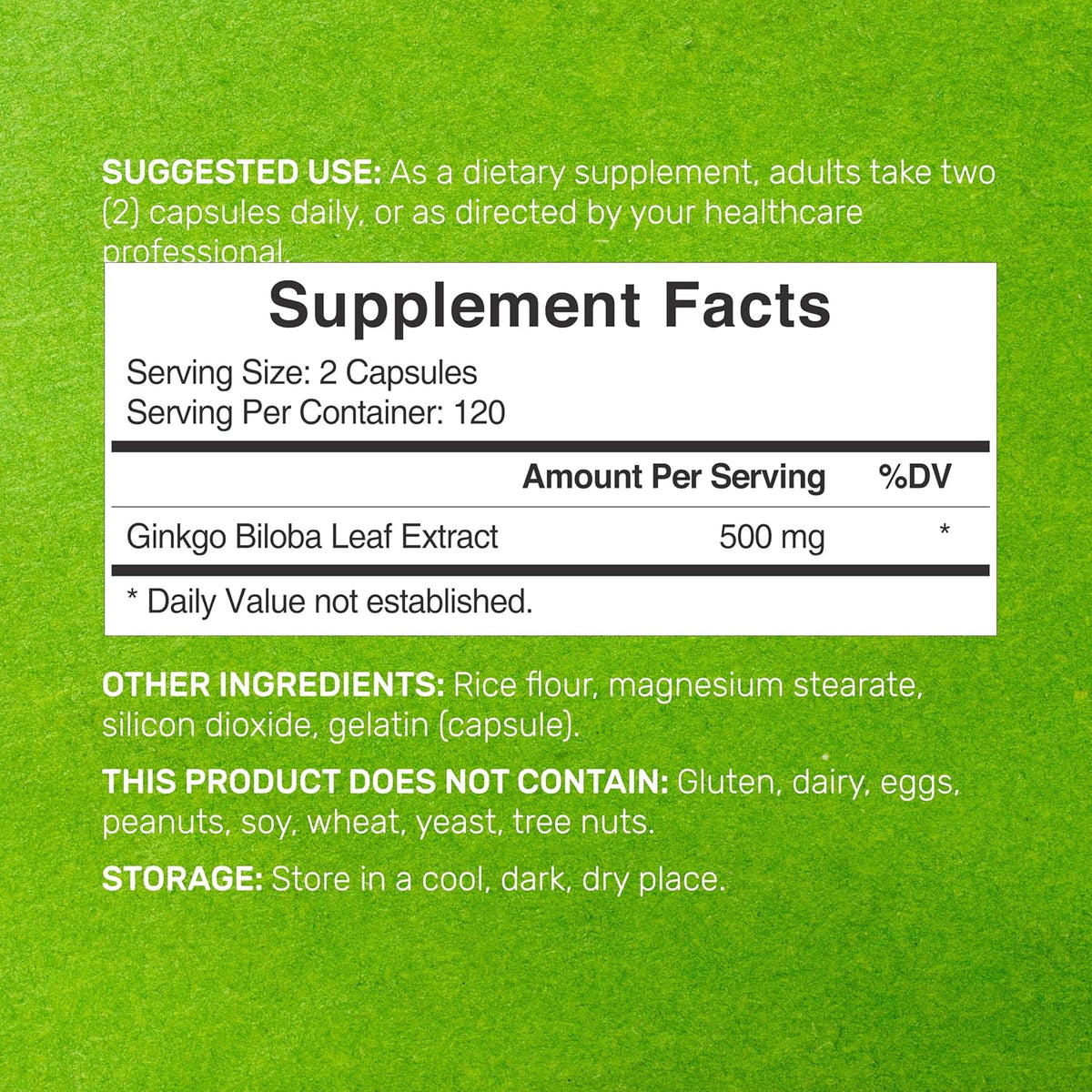 DEAL SUPPLEMENT Ginkgo Biloba 500mg Per Serving, 240 Capsules, 4 Month Supply – Grown in Northern Asia – Extra Strength, Promotes Brain Function