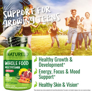 NATURELO Multivitamins for Teenage Girls/Boys, 180 Capsules, Whole Food Multivitamin with Minerals, Non-GMO, Vegetarian NATURELOBuy Supplements Australia