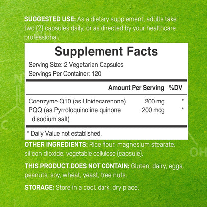 DEAL SUPPLEMENT CoQ10 200mg with PQQ 200mcg, 240 Veggie Capsules | Bioavailable Coenzyme Q10 Complex | Supports Heart, Energy & Brain Health | Antioxidant Support | Non-GMO