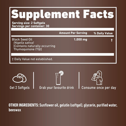 Resilia Ethiopian Black Seed Softgels 1000mg Per Serving – Premium Nigella Sativa Seed Oil Supplement – Digestive & Immune Support Formula – Easy to Swallow Soft Capsules (60 Count) - PrimeBioHealth - canada supplements